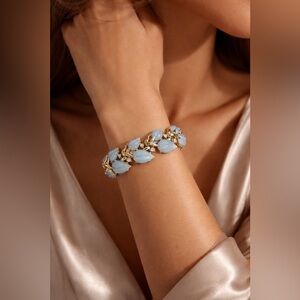 H&S light blue petals & gold plated stems chain w/cz stones throughout 🩵 💎 ✨